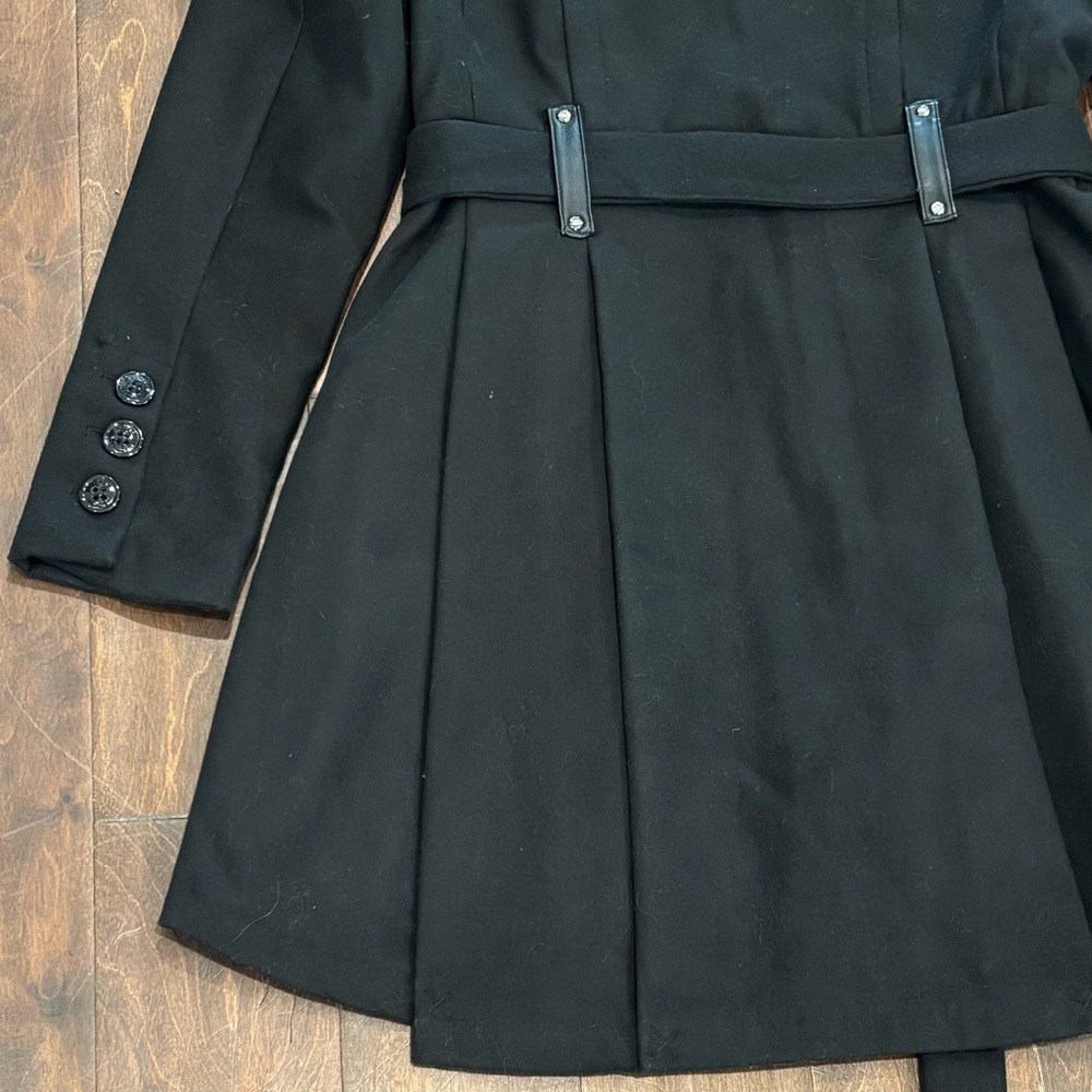 Steve Madden Juniors’ Black Belted Skirted Coat - Picture 9 of 16